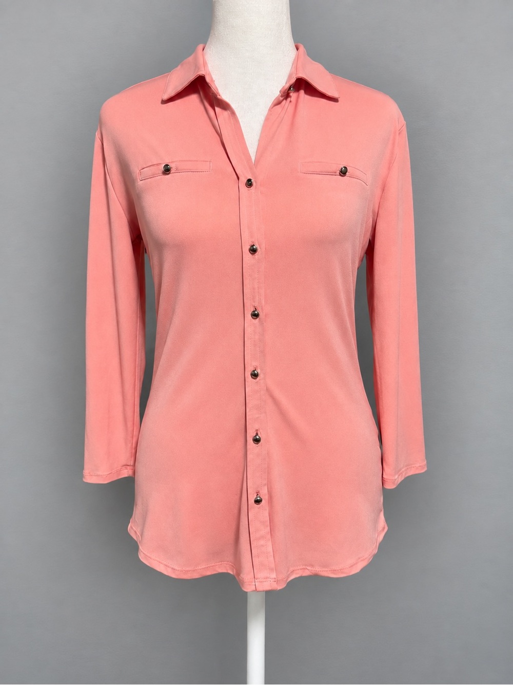 New York & Company Women’s XS Coral Pink Stretch Button Front 3/4 Sleeve Blouse